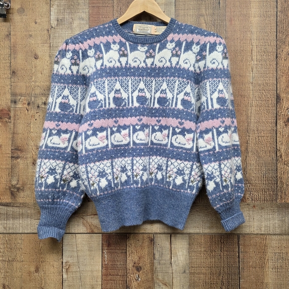 Susan Bristol Sweaters - Moussie For Susan Bristol Shetland Wool Angora Vintage Cat Sweater Size 36 S